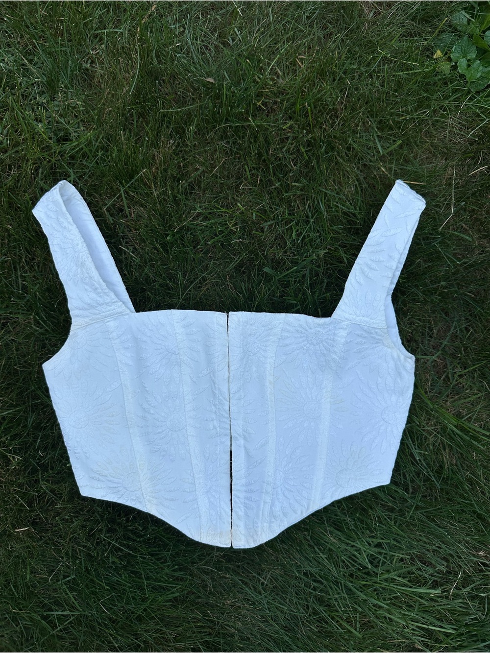 White Flower Square-Neck Clasp Top